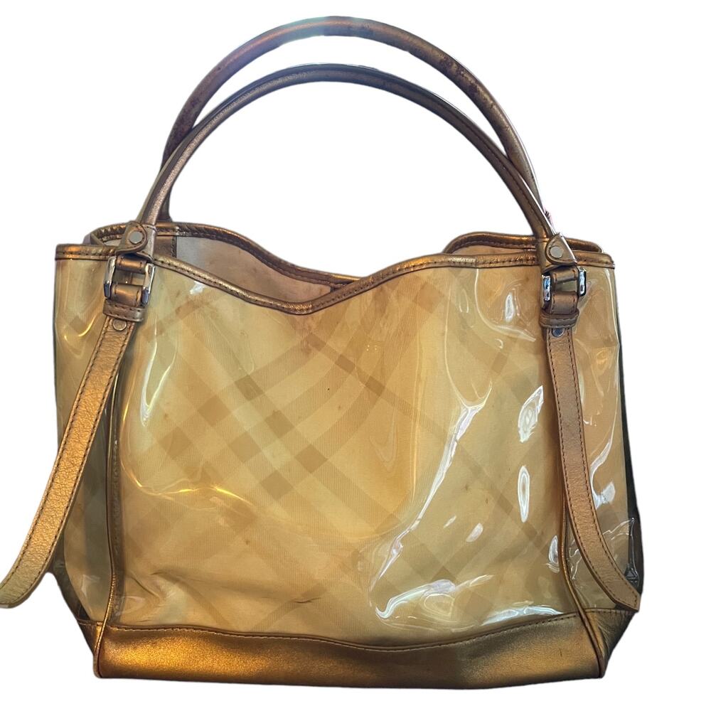 Burberry Lawrence Gold Yellow Supernova Plaid Vinyl Tote - Picture 2 of 16